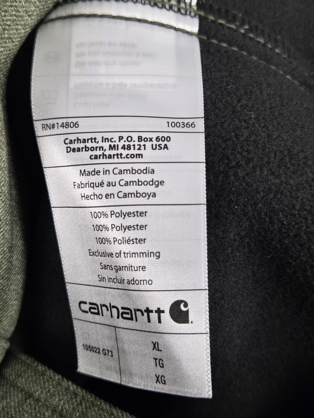 Carhartt Rain Defender Men's Hoodie Green Snap Front Fleece Lined Jacket XL - Picture 10 of 13